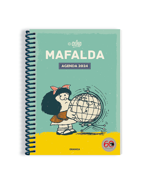 AGENDA 2024 MAFALDA. ANILLAS. TURQUESA. HORIZONTAL SEMANA VISTA