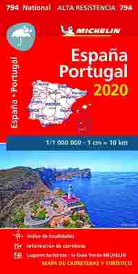794. MAPA DE CARRETERA ESPAÑA Y PORTUGAL 2020 (ALTA RESISTENCIA) 1/1.000.000 (1 CM.=10 KM.)