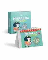 TACO CALENDARIO 2024 MAFALDA. ESCRITORIO TURQUESA CON CAJA