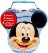 MICKEY MOUSE. CAJITA METÁLICA. 1 CUENTO. 1 LIBRO DE ACTIVIDADES. 4 LÁPICES DE COLORES.