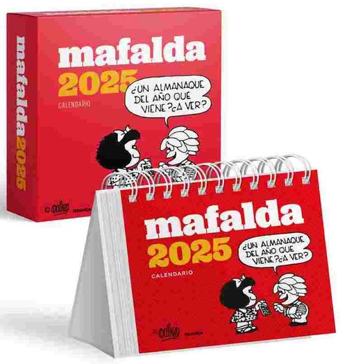 TACO CALENDARIO MAFALDA 2025 ROJO. ESCRITORIO CON CAJA